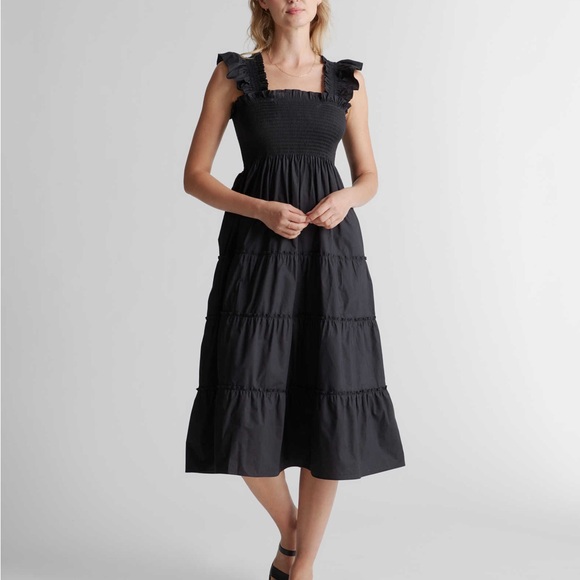 Quince Dresses & Skirts - Quince Women’s 100% Organic Cotton Black Smocked Tiered Midi Dress- Size Large
